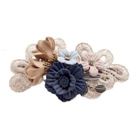 Blue Womens Cloth Artificial Flower Hair Clip Handmade Hair Barrettes